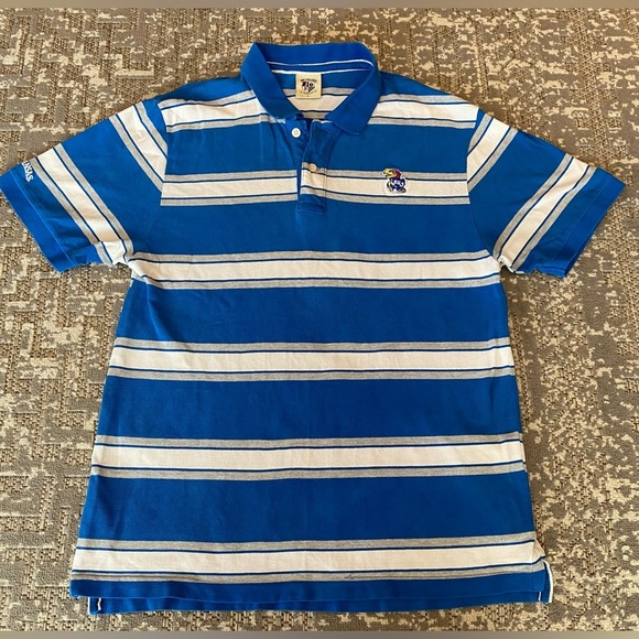 Vintage Kansas Jayhawks Joe College Polo Shirt Size Large Color Blue White - Picture 1 of 6